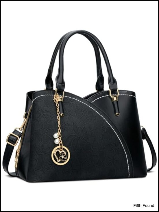 Handbags - Vegan Leather Satchel Handbag Triple Compartment Crossbody Purse